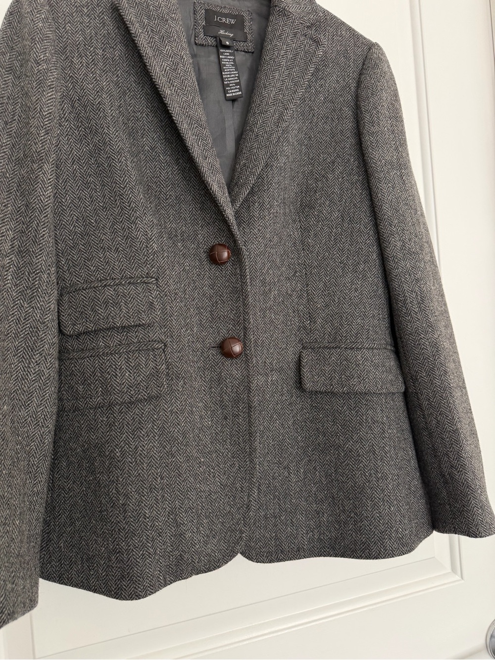 J. Crew 100% Wool Hack ing Blazer in Gray Herringbone Size 6 Preppy Academia - Picture 5 of 15
